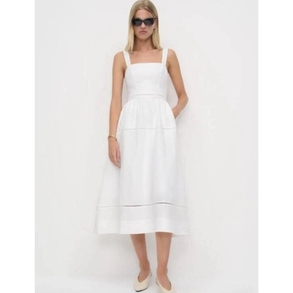 NEW Reformation Everett Linen Midi Dress White | US 20 Summer Bridal Plus Size